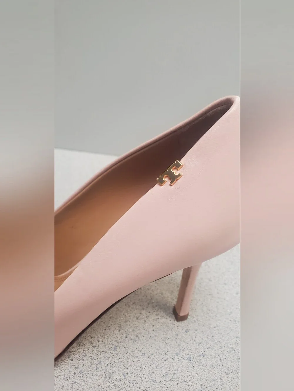 Tory Burch Blush Pink Pointed-Toe Pumps with Black Patent Cap